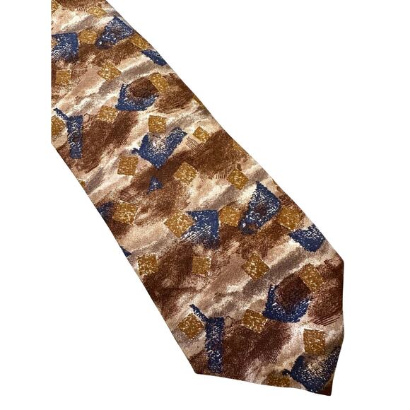Vintage J Ferrar Brown and Navy Silk Necktie - Picture 1 of 2